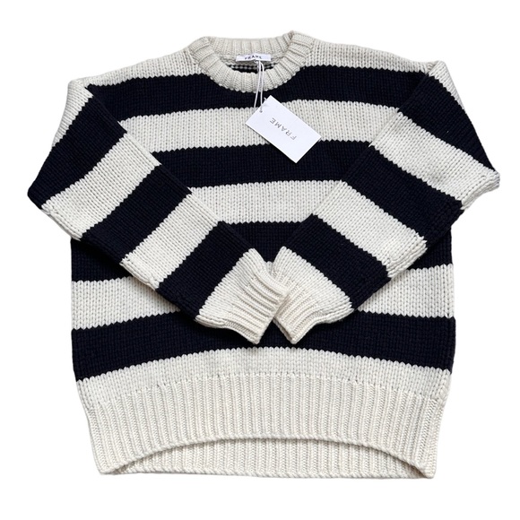 NWT Frame Women's Oversized Navy and Cream Striped Merino Wool Jumper sz S - Picture 3 of 7